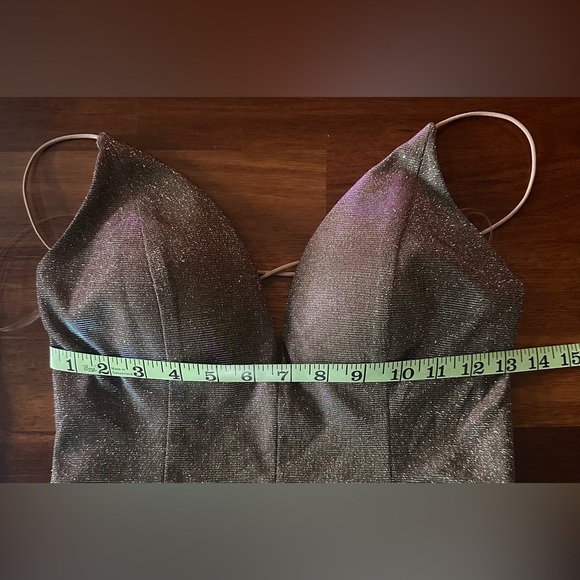 NWT WINDSOR Size S Gold Holographic Backless Midi Dress with Spaghetti Straps - Picture 7 of 8